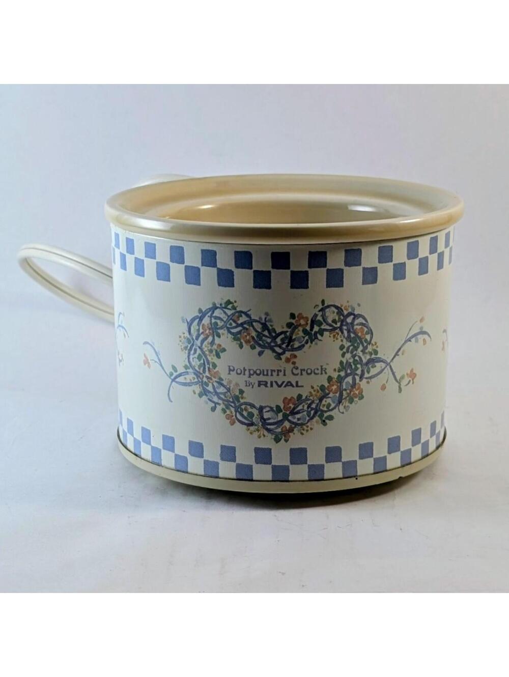 Vtg Rival Potpourri Crock Pot Blue Heart Country Cottage, 1988